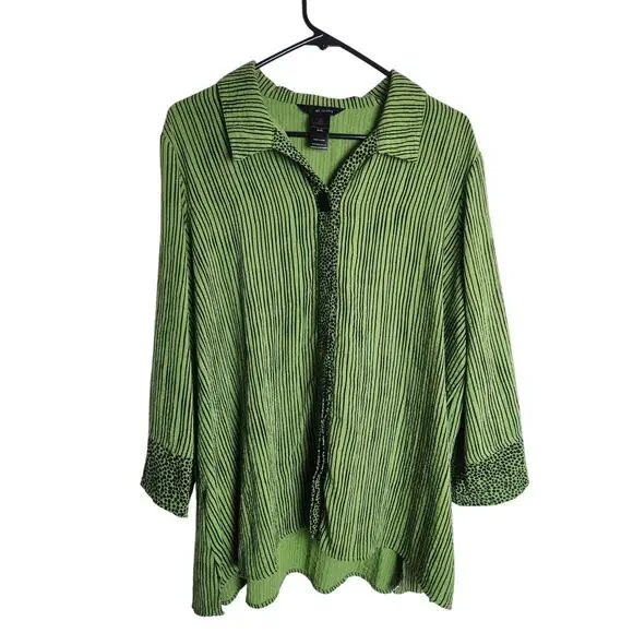 Ali Miles mixed print button front blouse sz 1X art to wear Lagenlook Careerwear - Picture 1 of 8